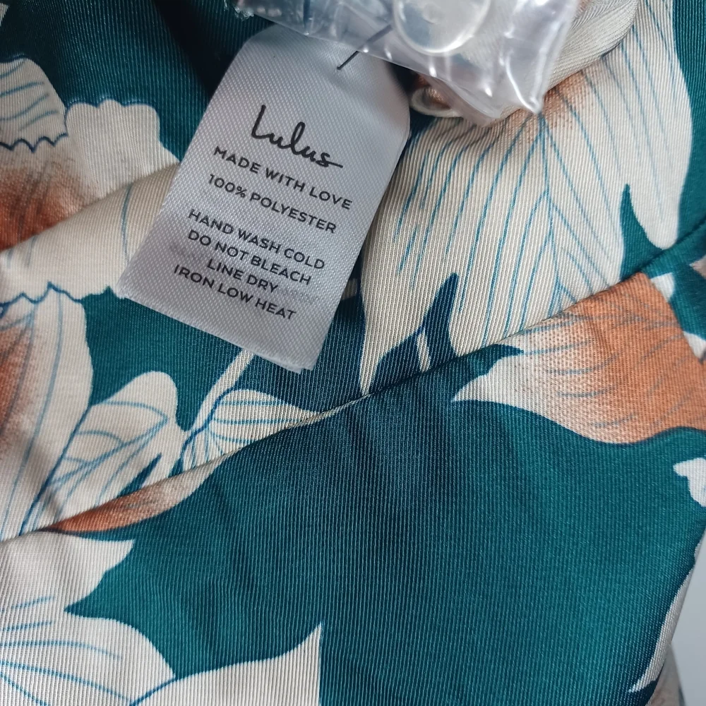 Lulu's Teal and Cream Floral Long Sleeve Dress